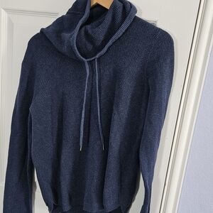 LRL Cotton Tie Neck Cowl  Blue Sweater